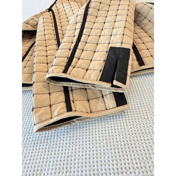 Napa Valley quilted full zip tan jacket with black trim Petite Med. - Picture 7 of 11